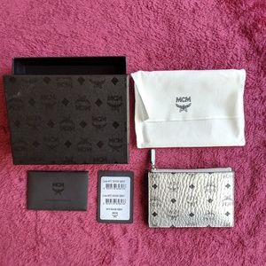 MCM Visetos Silver Key Card Pouch